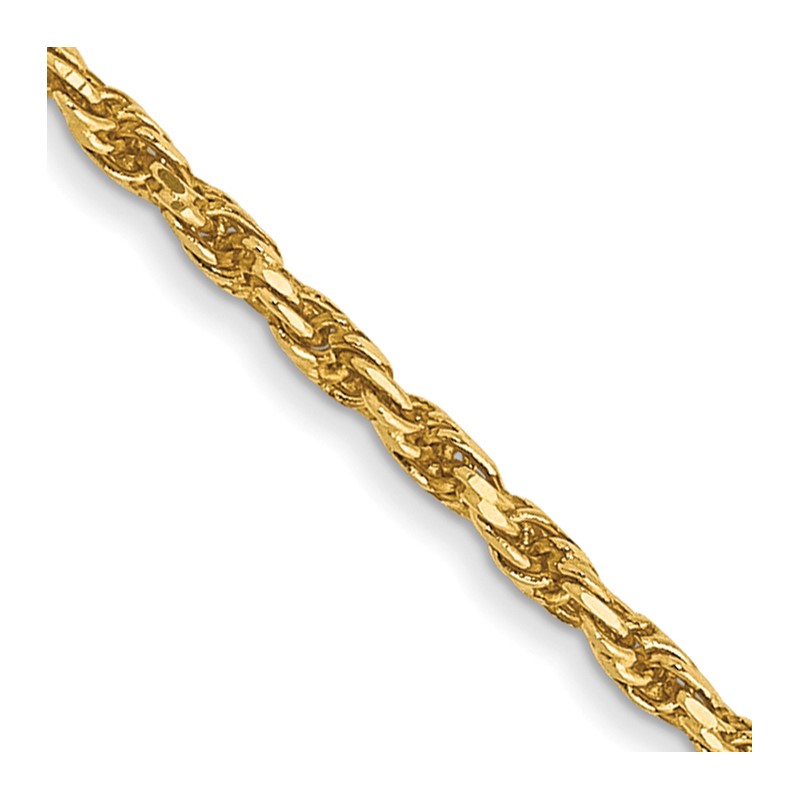 14K 24 inch 1.3mm Diamond-cut Solid Machine Made Rope with Lobster Clasp Chain