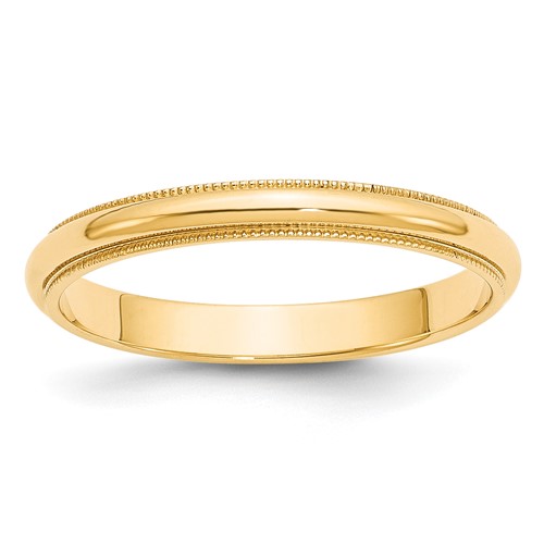 14K Yellow Gold 3mm Milgrain Half Round Wedding Band, Size 5