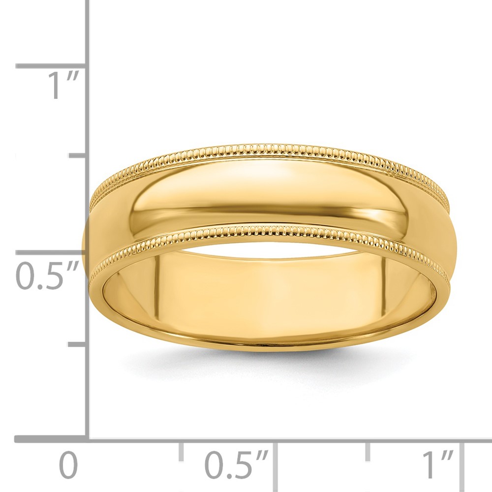 14k Yellow Gold 6mm Milgrain Half Round Wedding Band Size 11 (M060-11)