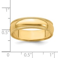 Sterling Silver Gold-plated 6mm Half Round Milgrain Band view 5