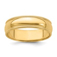 Sterling Silver Gold-plated 6mm Half Round Milgrain Band view 1