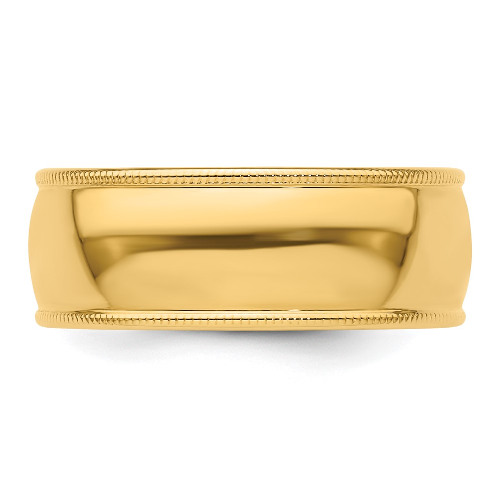14k Yellow Gold 8mm Milgrain Half Round Wedding Band Size 9.5 (M080-9.5)