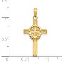 14K Yellow Gold Polished Claddagh Cross Pendant view 3
