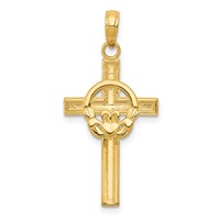 14K Yellow Gold Polished Claddagh Cross Pendant view 1