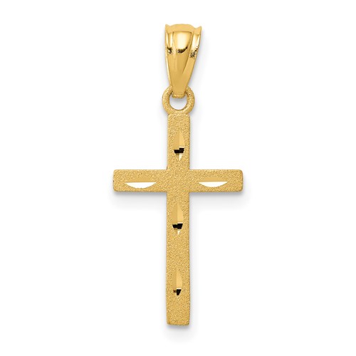 14K Yellow Gold Satin Diamond-Cut Cross Pendant
