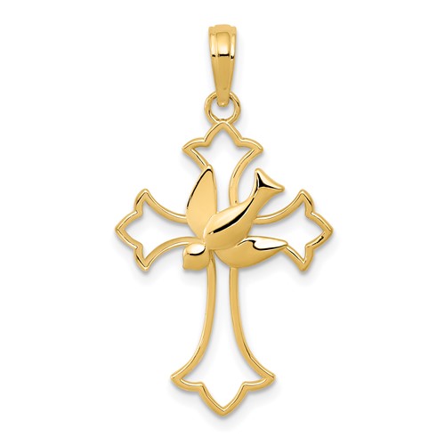 14K Yellow Gold Dove Cross Pendant