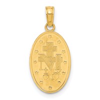 14K Yellow Gold Polished and Satin Solid Miraculous Medal Oval Pendant view 3