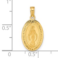 14K Yellow Gold Polished and Satin Solid Miraculous Medal Oval Pendant view 4