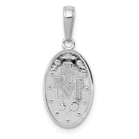 14K White Gold Polished and Satin Solid Miraculous Medal Oval Pendant view 3
