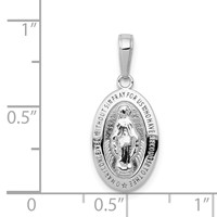 14K White Gold Polished and Satin Solid Miraculous Medal Oval Pendant view 4