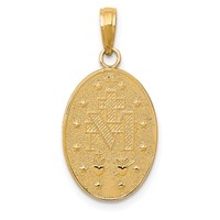 14K Yellow Gold Polished and Satin Solid Miraculous Medal Oval Pendant view 4