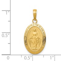 14K Yellow Gold Polished and Satin Solid Miraculous Medal Oval Pendant view 2
