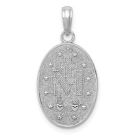 14K White Gold Polished and Satin Solid Miraculous Medal Oval Pendant view 3