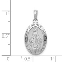 14K White Gold Polished and Satin Solid Miraculous Medal Oval Pendant view 4