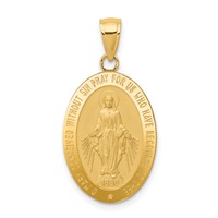 14K Yellow Gold Polished and Satin Solid Miraculous Medal Oval Pendant view 1