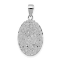 14K White Gold Polished and Satin Solid Miraculous Medal Oval Pendant view 3