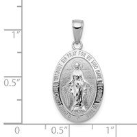 14K White Gold Polished and Satin Solid Miraculous Medal Oval Pendant view 4