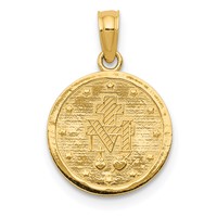 14K Yellow Gold Polished and Satin Solid Miraculous Medal Round Pendant view 4
