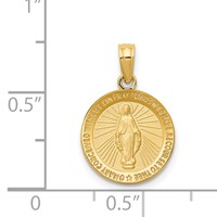 14K Yellow Gold Polished and Satin Solid Miraculous Medal Round Pendant view 3