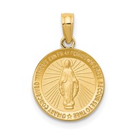 14K Yellow Gold Polished and Satin Solid Miraculous Medal Round Pendant view 1