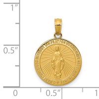 14K Yellow Gold Polished and Satin Solid Miraculous Medal Round Pendant view 4