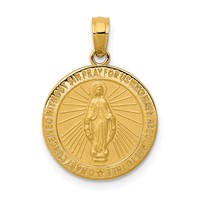 14K Yellow Gold Polished and Satin Solid Miraculous Medal Round Pendant view 1