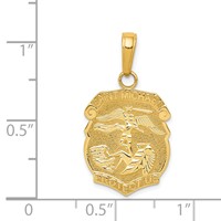 14K Yellow Gold Polished Solid Small Saint Michael Medal Badge Pendant view 3