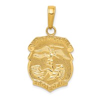14K Yellow Gold Polished Solid Small Saint Michael Medal Badge Pendant view 1