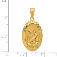 14K Yellow Gold Polished and Satin Solid Saint Christopher Medal Oval Pendant view 4