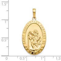 14K Yellow Gold Polished Solid Saint Christopher Medal Oval Pendant view 4