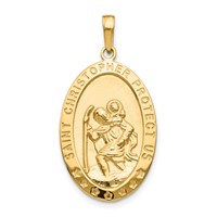 14K Yellow Gold Polished Solid Saint Christopher Medal Oval Pendant view 1