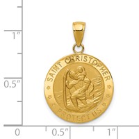 14K Yellow Gold Polished and Satin Solid Saint Christopher Medal Pendant view 4