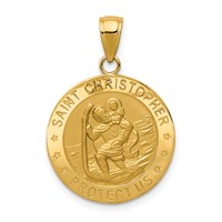 14K Yellow Gold Polished and Satin Solid Saint Christopher Medal Pendant view 1