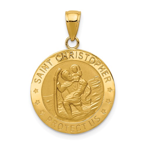 14K Polished and Satin Solid Saint Christopher Medal Pendant