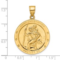 14K Yellow Gold Polished Large Saint Christopher Medal Round Pendant view 4