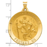 14K Yellow Gold Polished and Satin Solid Large Saint Christopher Medal Round Pendant view 4