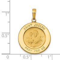 14K Polished and Satin Solid Saint Joseph Medal Round Pendant view 3