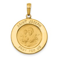 14K Polished and Satin Solid Saint Joseph Medal Round Pendant view 1
