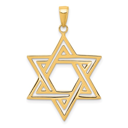 14K Yellow Gold Solid Polished Cut-out Star of David Charm