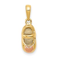 14K 3-D Two-tone Baby Shoe Charm with Heart view 1