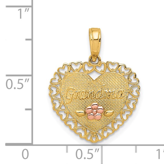 14k Two-Tone GRANDMA Heart with Flower Charm
