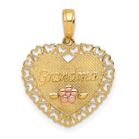 14K Two-Tone Grandma Heart Charm with Flower view 1