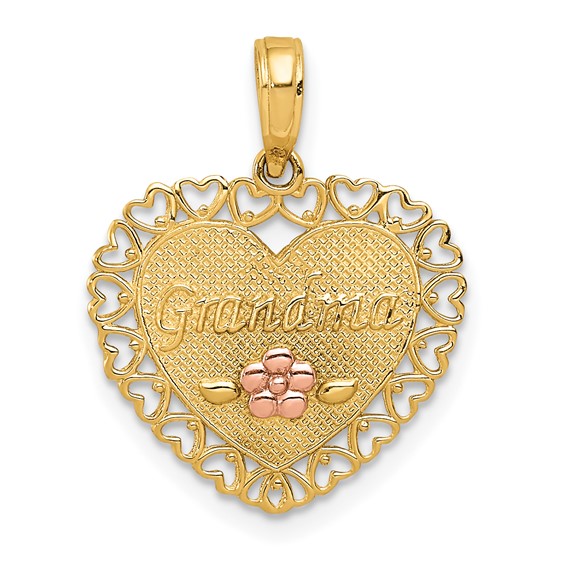 14k Two-Tone GRANDMA Heart with Flower Charm