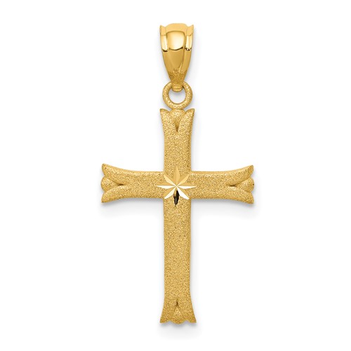 14K Yellow Gold Satin Diamond-cut Cross Charm