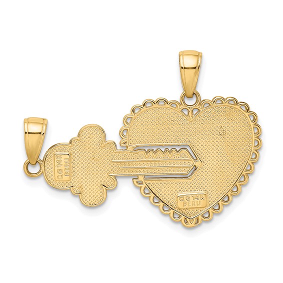 14K Polished 2-Piece Break-Apart HE WHO HOLDS THE KEY CAN UNLOCK MY HEART Charm