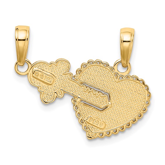 14K Polished 2-Piece Break-Apart HE WHO HOLDS THE KEY CAN UNLOCK MY HEART Charm