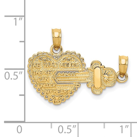 14K Polished 2-Piece Break-Apart HE WHO HOLDS THE KEY CAN UNLOCK MY HEART Charm