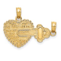 14K Yellow Gold Polished 2-Piece Break-Apart HE Who Holds the Key Can Unlock MY Heart Charm view 1