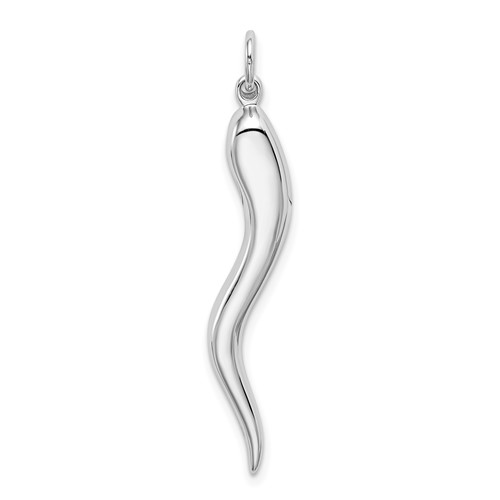 14K White Gold Solid Polished 3-D Large Italian Horn Charm