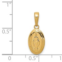 14K Yellow Gold Polished and Satin Solid Miraculous Medal Oval Charm view 3